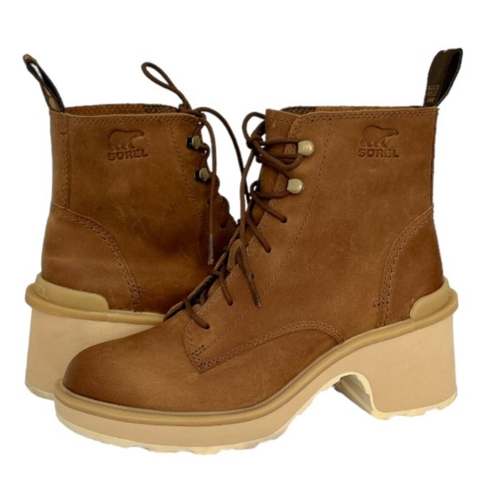 SOREL HI-LINE Leather Waterproof Heeled Lace-Up Combat Boots